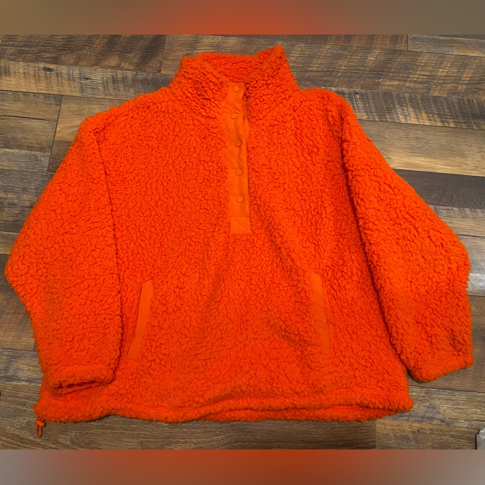 Eddie Bauer Sherpa Fleece Pullover Women’s 2XL – Orange – Cozy Snap Front